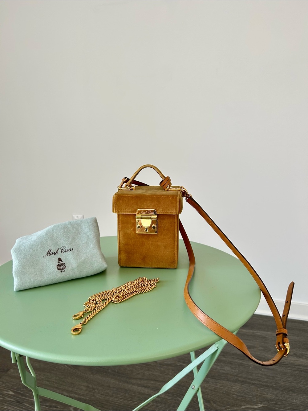 Mark Cross Suede Crossbody bag with dust bag. Made in Italy.